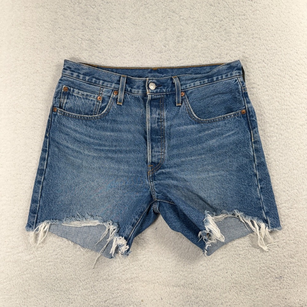 Levi's 501 Button Fly Mid-Thigh Denim Jean Distressd Shorts 30 (32.5x5) Blue